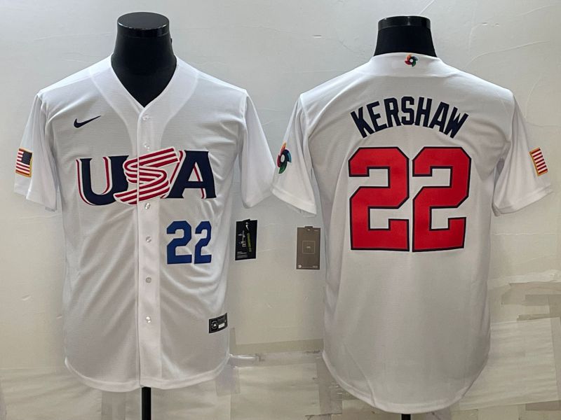 Men 2023 World Cub USA #22 Kershaw White Nike MLB Jersey13->more jerseys->MLB Jersey
